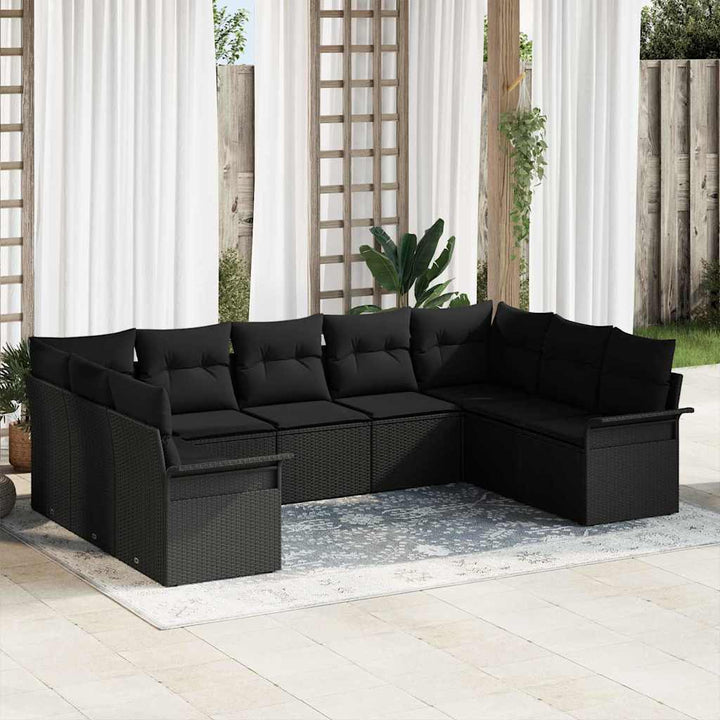 Havesofa Sæt med opbevaring 9 pcs Sort polyrattan