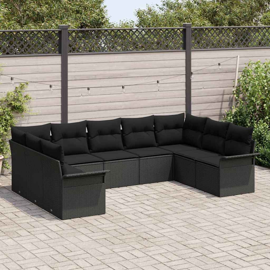 Havesofa Sæt med opbevaring 9 pcs Sort polyrattan