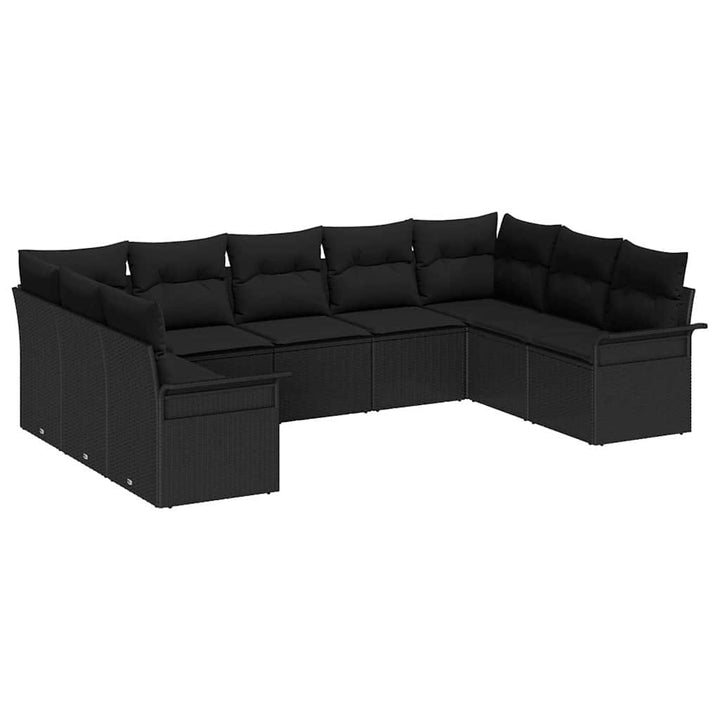 Havesofa Sæt med opbevaring 9 pcs Sort polyrattan