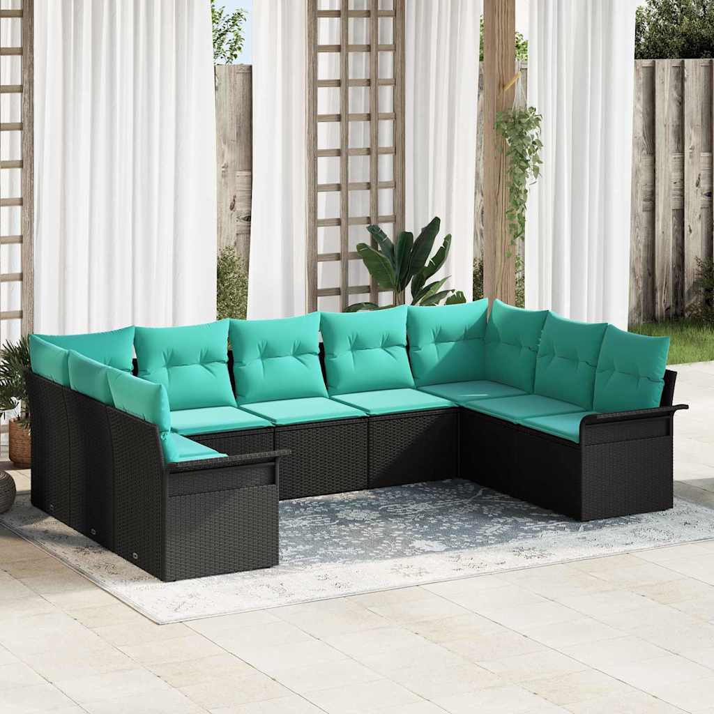 Havesofa Sæt med opbevaring 9 pcs Sort polyrattan