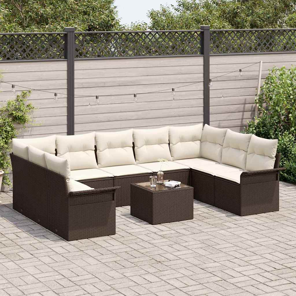 Havesofa Sæt med opbevaring 10 pcs Grå polyrattan