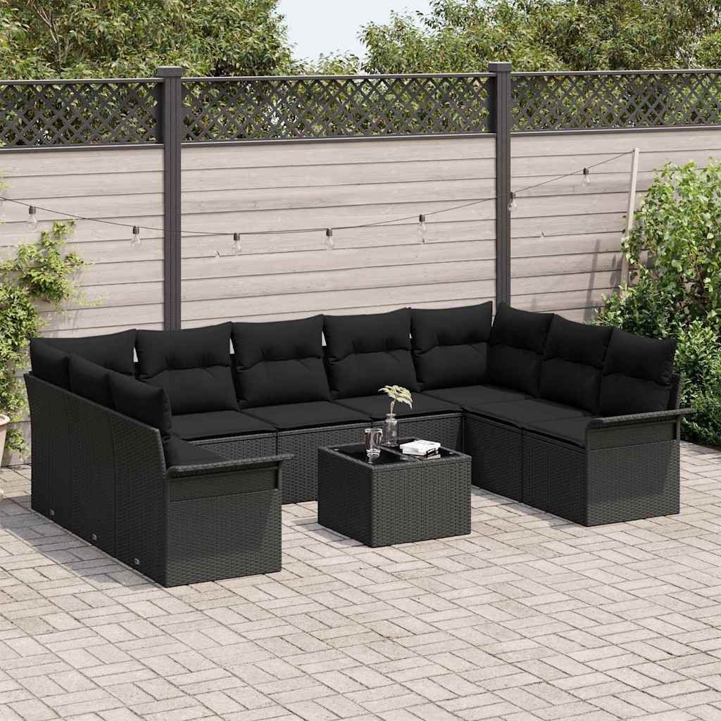Havesofa Sæt med opbevaring 10 pcs Beige polyrattan