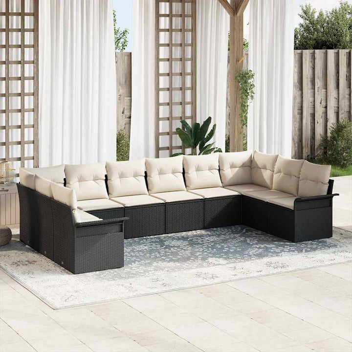 Havesofa Sæt med opbevaring 10 pcs Sort polyrattan