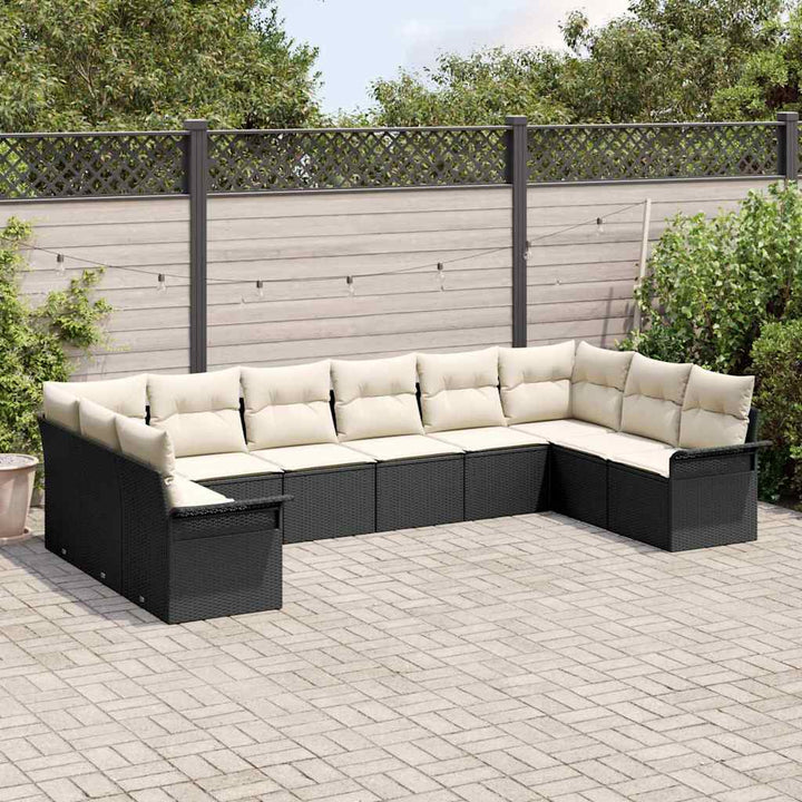 Havesofa Sæt med opbevaring 10 pcs Sort polyrattan