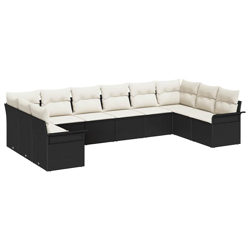 Havesofa Sæt med opbevaring 10 pcs Sort polyrattan