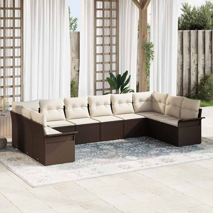 Havesofa Sæt med opbevaring 10 pcs Brun polyrattan
