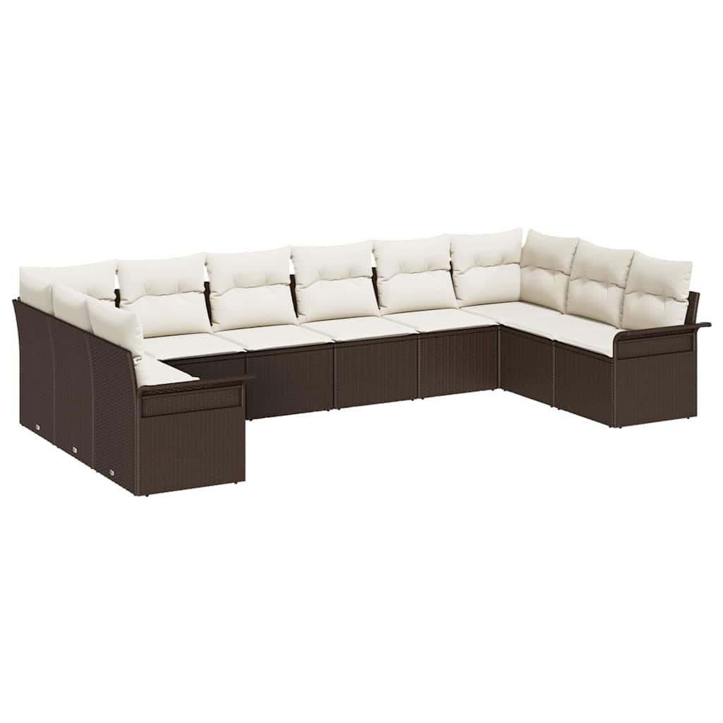 Havesofa Sæt med opbevaring 10 pcs Brun polyrattan