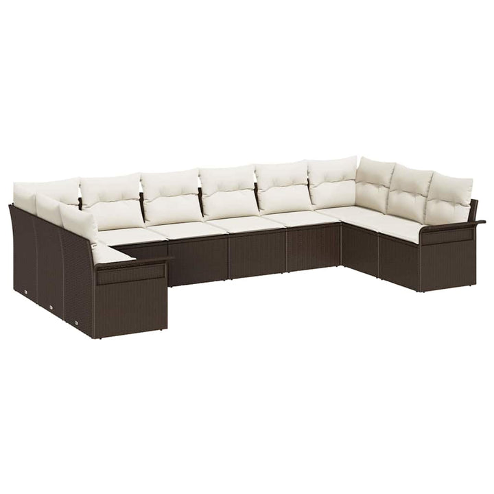 Havesofa Sæt med opbevaring 10 pcs Brun polyrattan