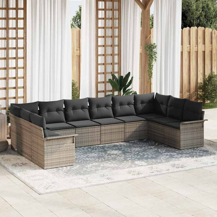 Havesofa Sæt med opbevaring 10 pcs Grå polyrattan