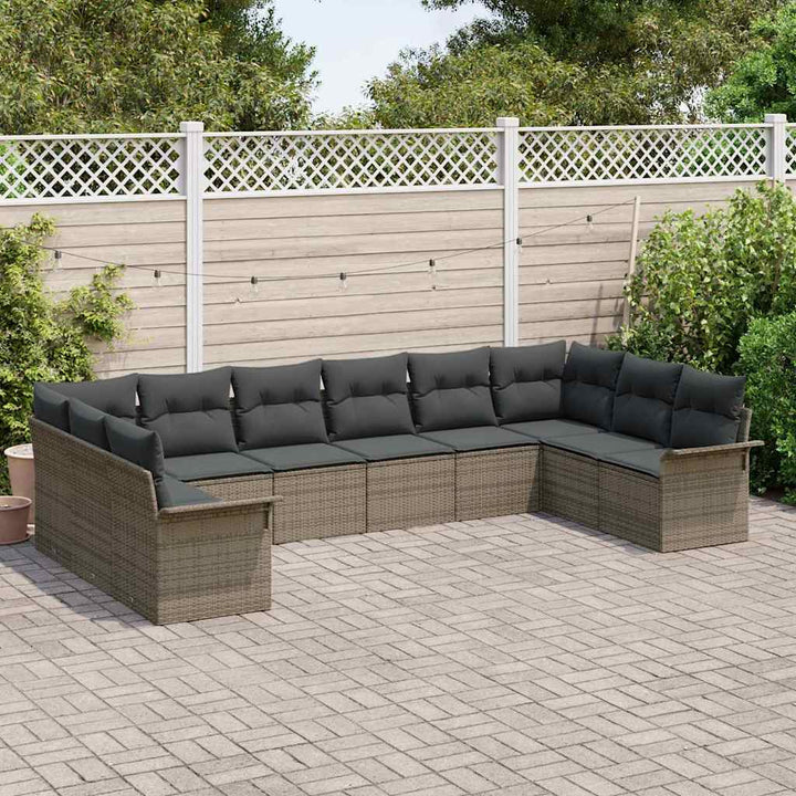 Havesofa Sæt med opbevaring 10 pcs Grå polyrattan