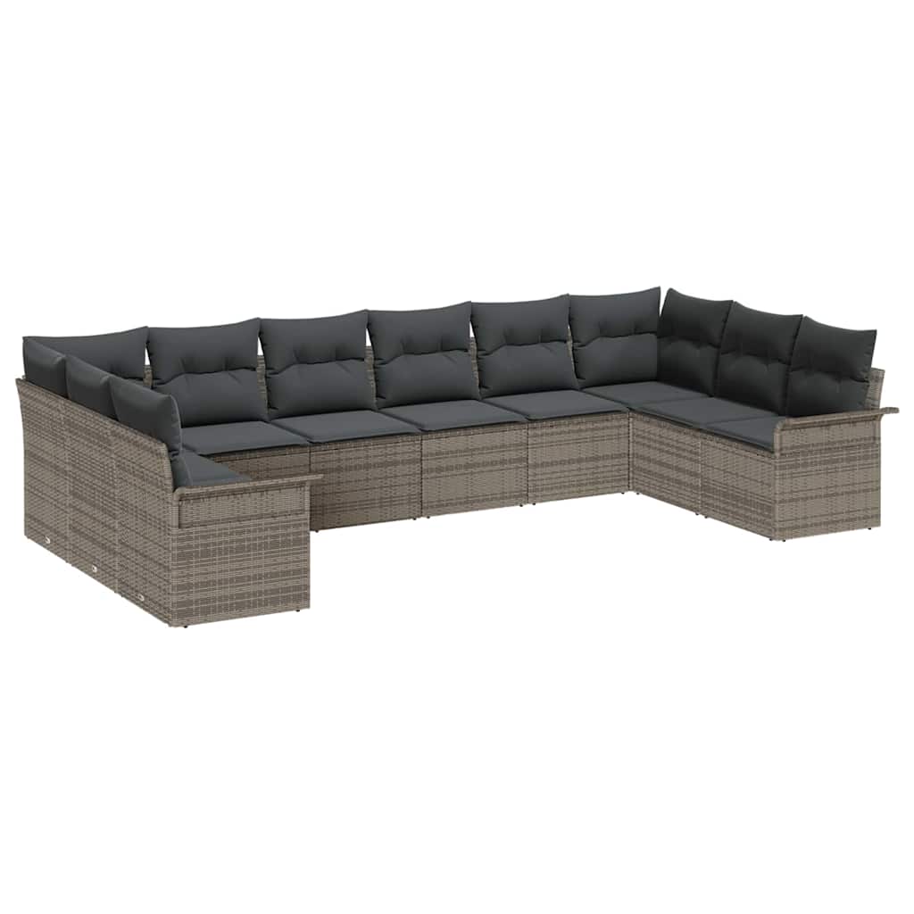 Havesofa Sæt med opbevaring 10 pcs Grå polyrattan