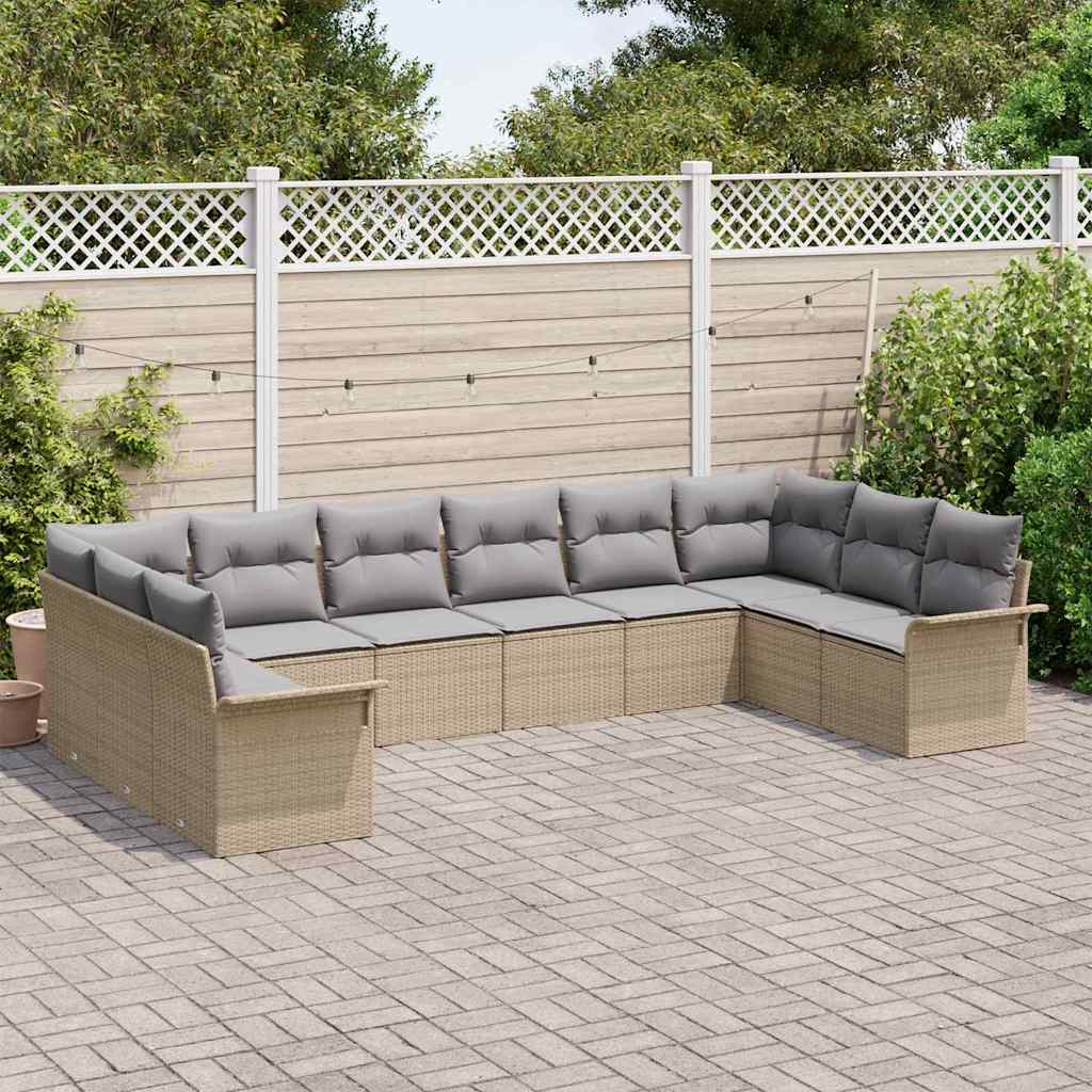 Havesofa Sæt med opbevaring 10 pcs Beige polyrattan