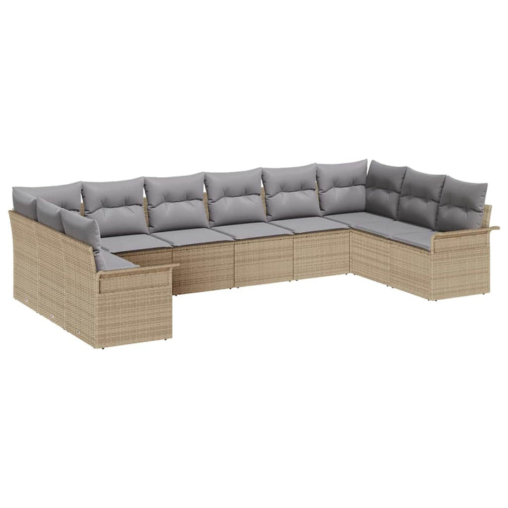 Havesofa Sæt med opbevaring 10 pcs Beige polyrattan