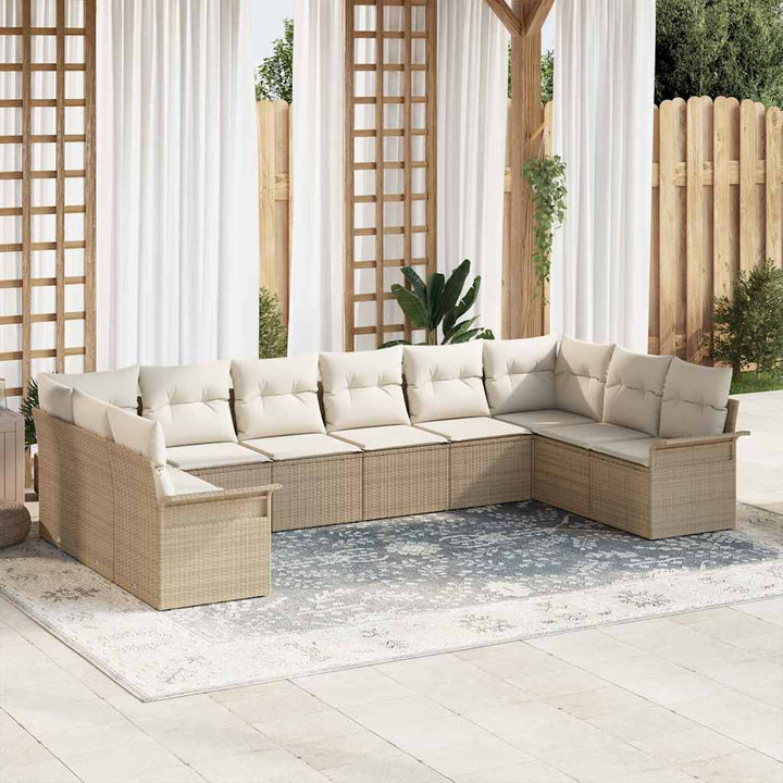Havesofa Sæt med opbevaring 10 pcs Beige polyrattan