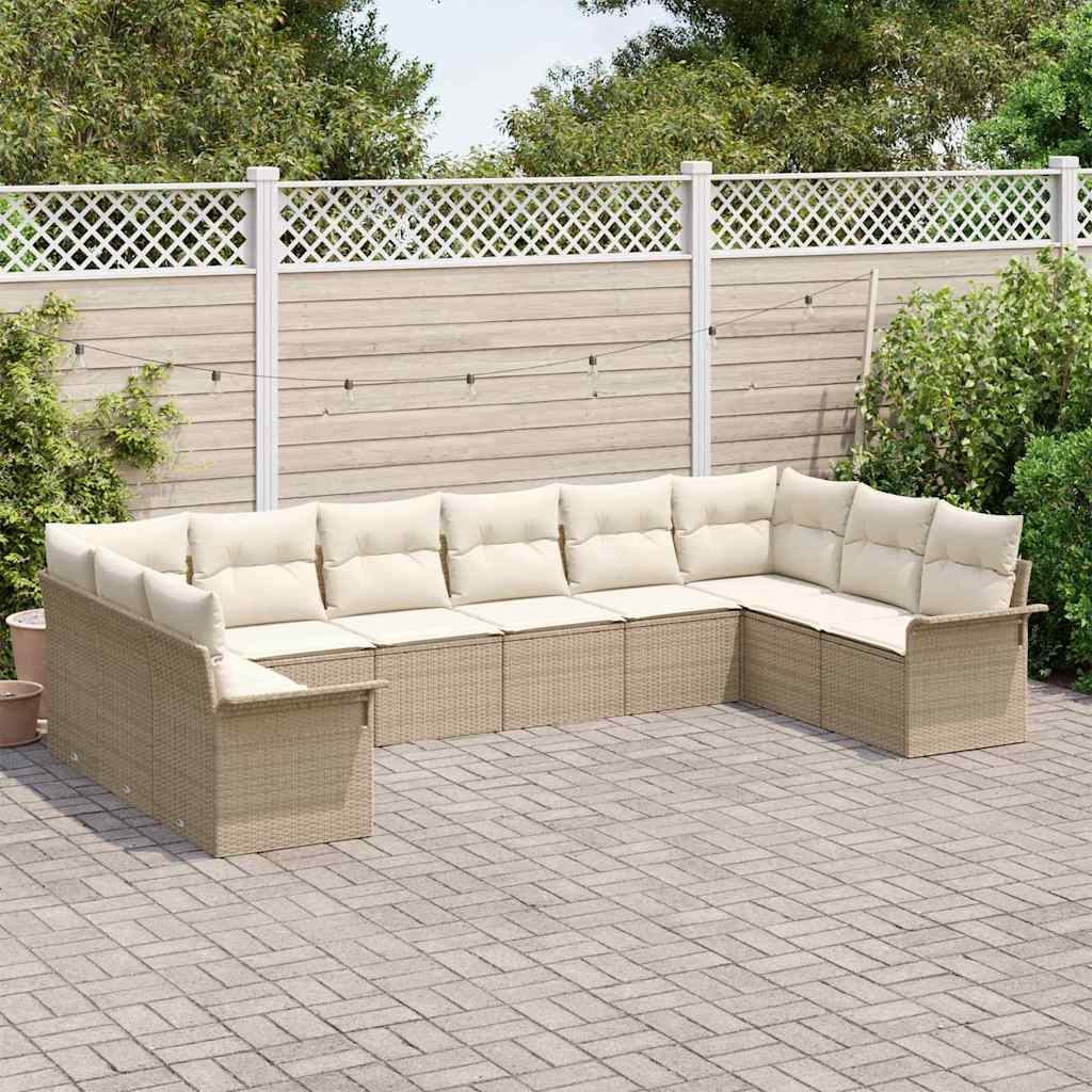 Havesofa Sæt med opbevaring 10 pcs Beige polyrattan