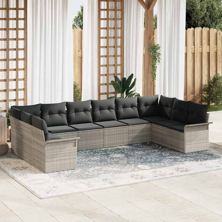 Havesofa Sæt med opbevaring 10 pcs Lysegrå polyrattan
