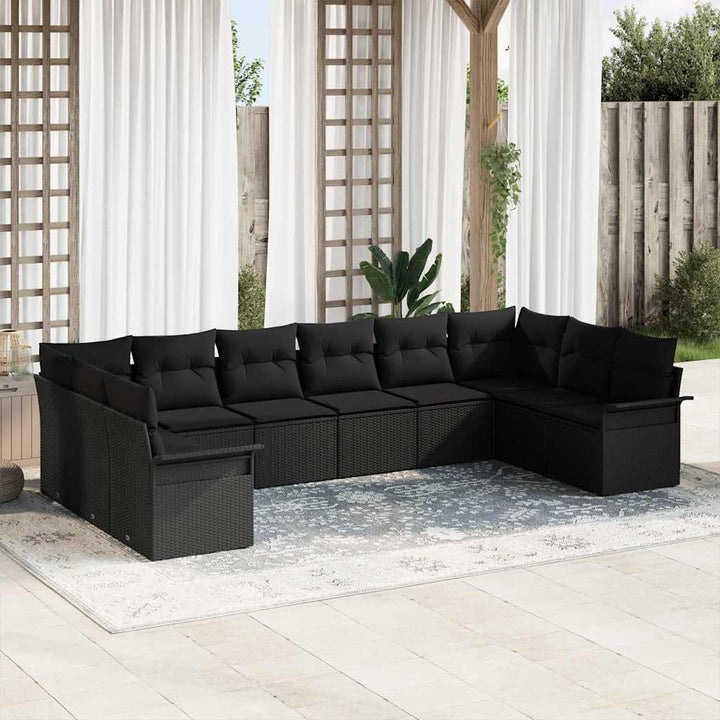 Havesofa Sæt med opbevaring 10 pcs Sort polyrattan