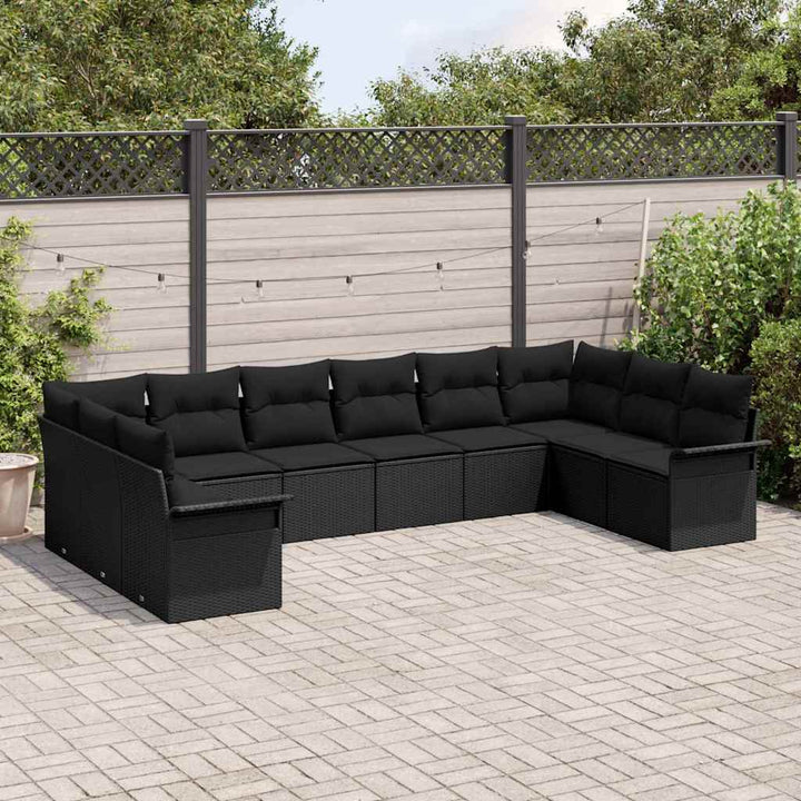 Havesofa Sæt med opbevaring 10 pcs Sort polyrattan