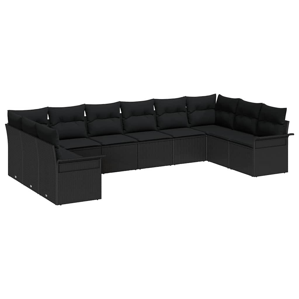 Havesofa Sæt med opbevaring 10 pcs Sort polyrattan