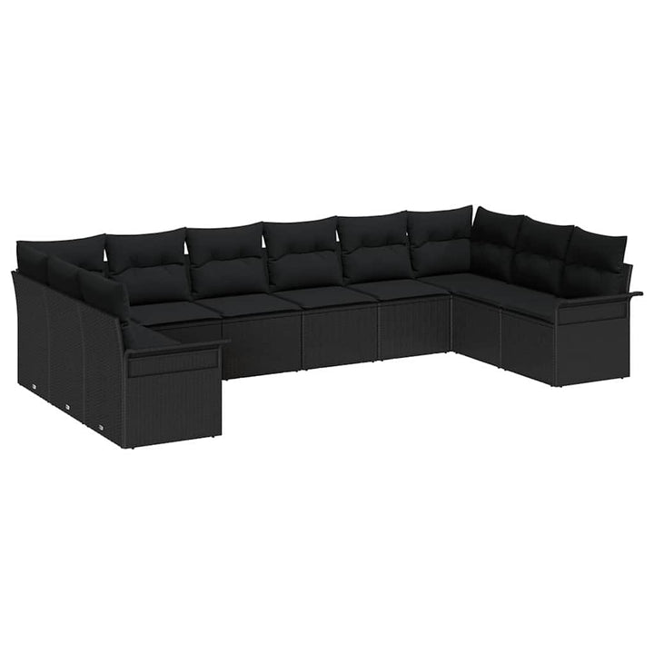 Havesofa Sæt med opbevaring 10 pcs Sort polyrattan