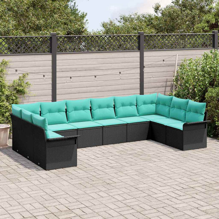 Havesofa Sæt med opbevaring 10 pcs Sort polyrattan