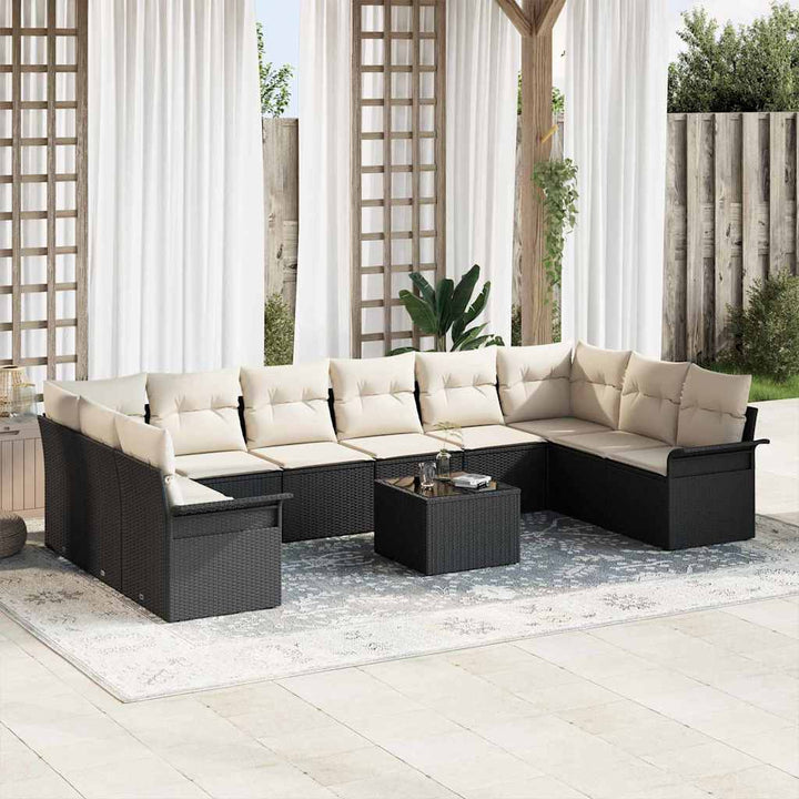 Havesofa Sæt med opbevaring 11 pcs Brun polyrattan