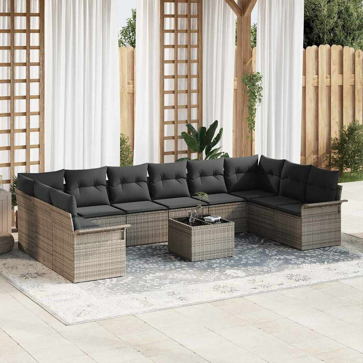 Havesofa Sæt med opbevaring 11 pcs Sort polyrattan