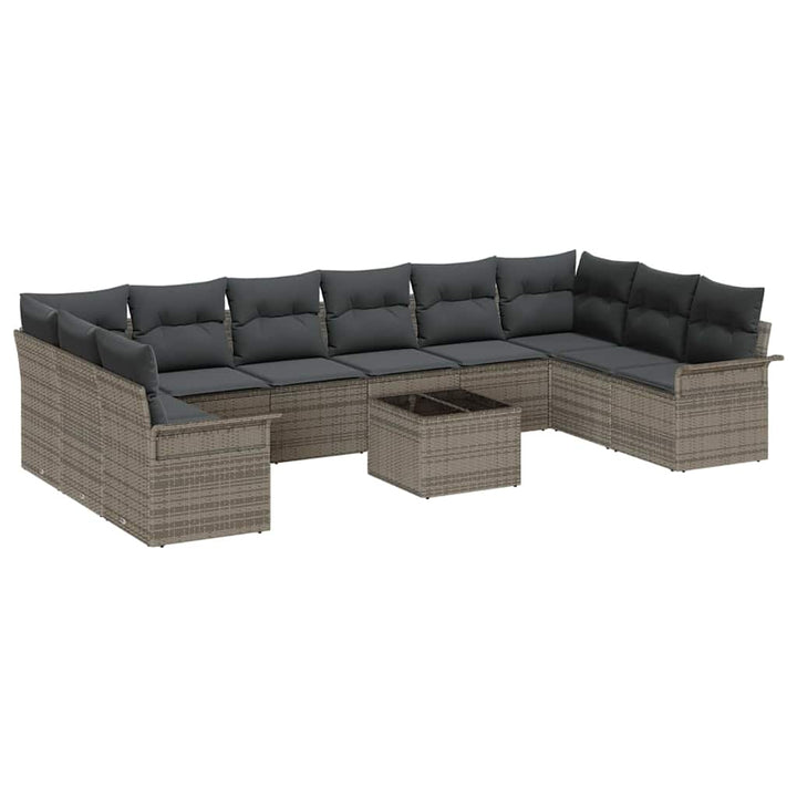 Havesofa Sæt med opbevaring 11 pcs Sort polyrattan