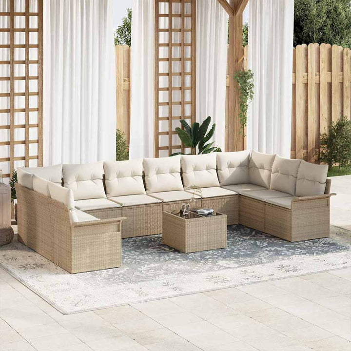 Havesofa Sæt med opbevaring 11 pcs Brun polyrattan