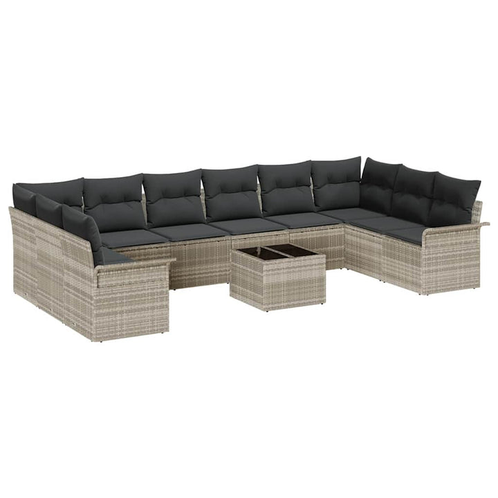 Havesofa Sæt med pude med opbevaring 11 pcs Grå Poly rattan