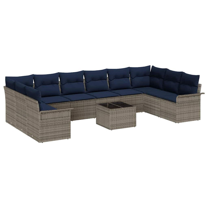 Havesofa Sæt med opbevaring 11 pcs Grå polyrattan