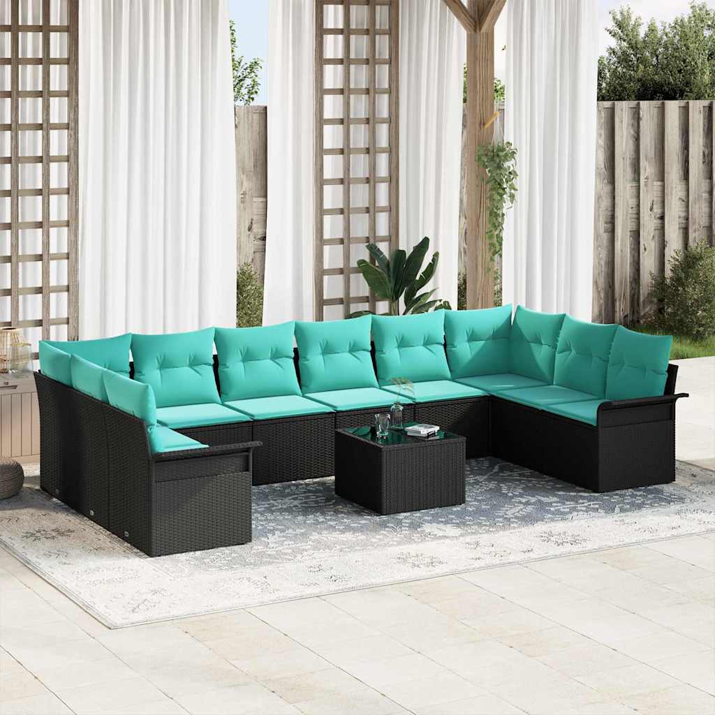 Havesofa Sæt med opbevaring 11 pcs Sort polyrattan
