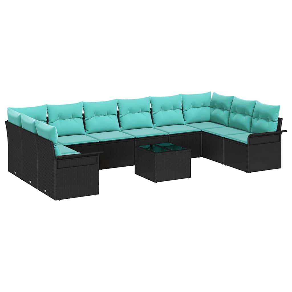 Havesofa Sæt med opbevaring 11 pcs Sort polyrattan