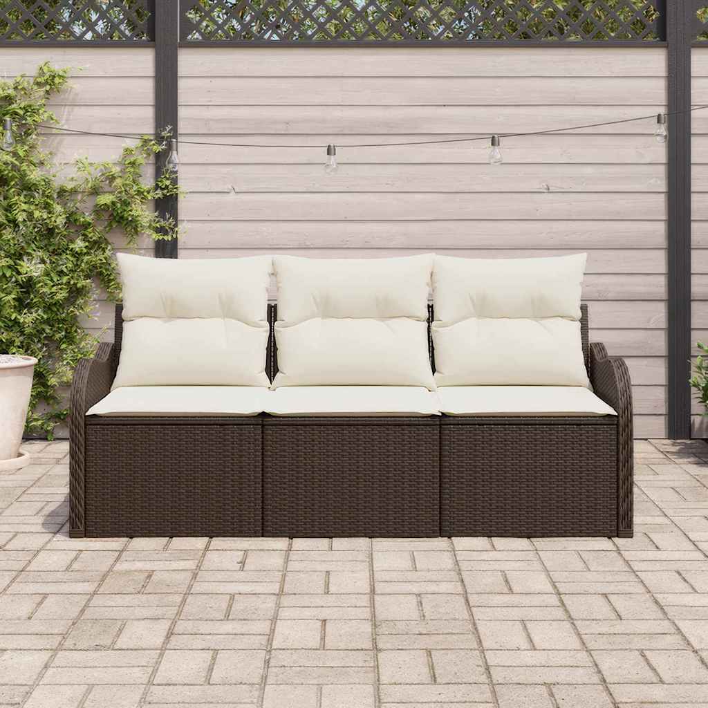 Havesofa Sæt med opbevaring 3 pcs Brun Poly rattan