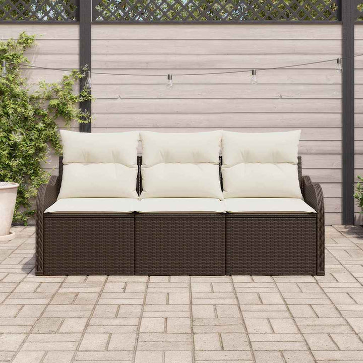 Havesofa Sæt med opbevaring 3 pcs Brun Poly rattan