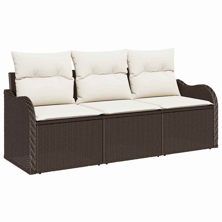 Havesofa Sæt med opbevaring 3 pcs Brun Poly rattan