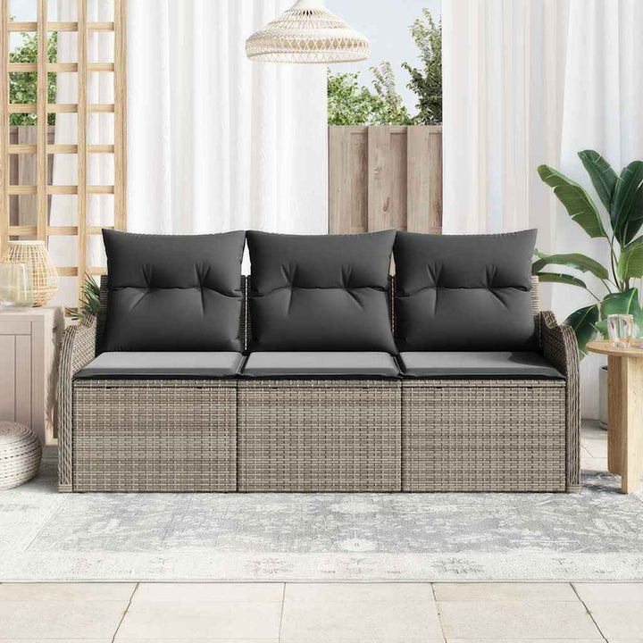 Havesofa Sæt med opbevaring 3 pcs Grå Poly rattan