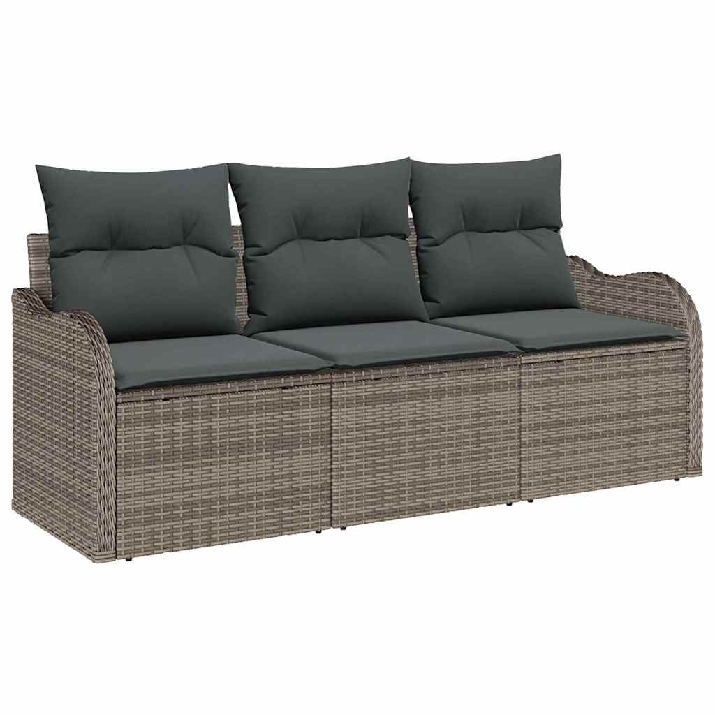 Havesofa Sæt med opbevaring 3 pcs Grå Poly rattan