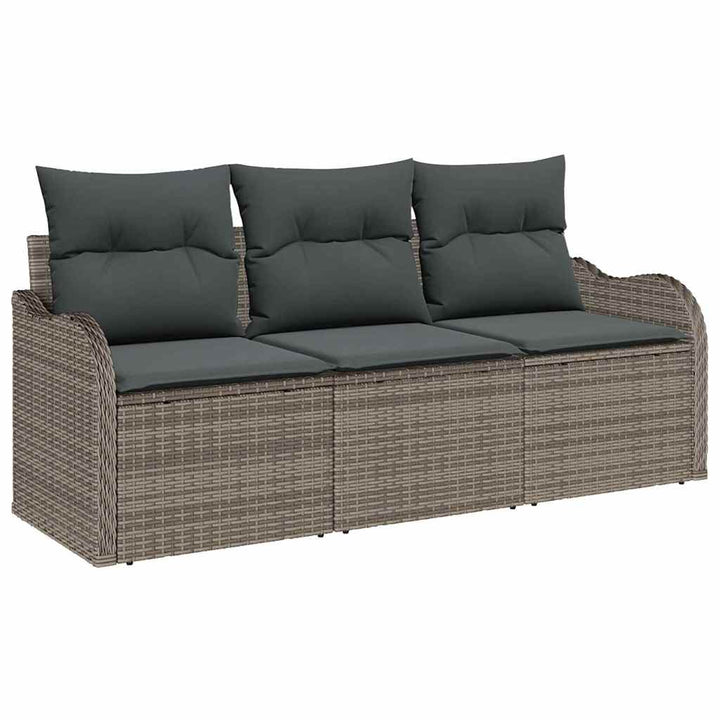 Havesofa Sæt med opbevaring 3 pcs Grå Poly rattan