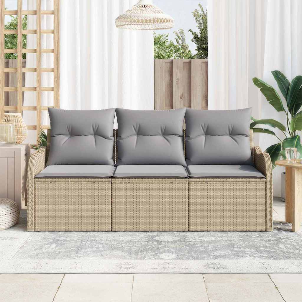Havesofa Sæt med opbevaring 3 pcs Beige Poly rattan