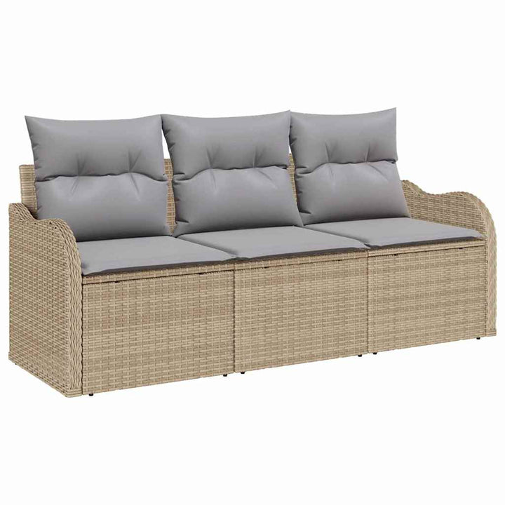 Havesofa Sæt med opbevaring 3 pcs Beige Poly rattan