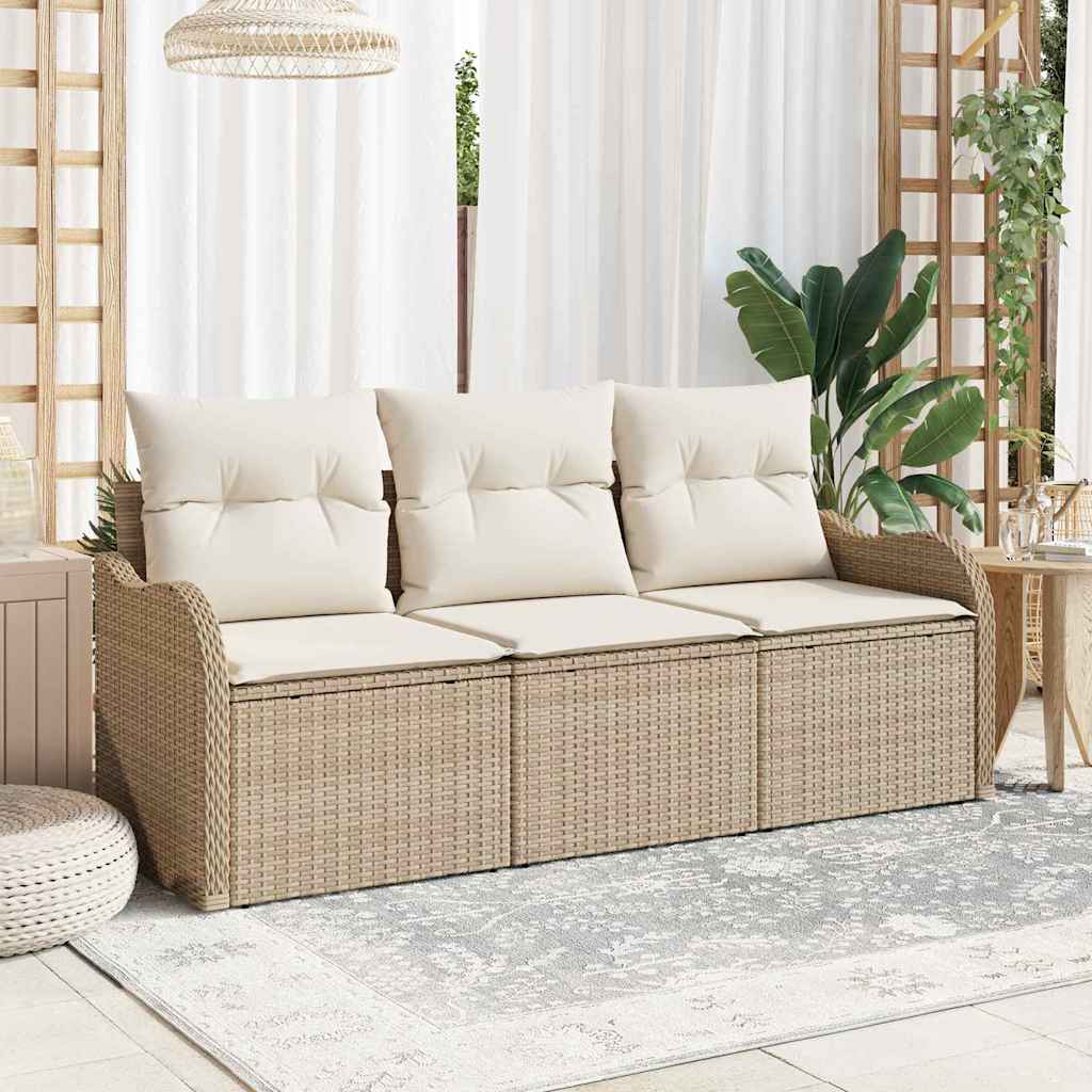 Havesofa Sæt 3 stk. Beige Poly rattan
