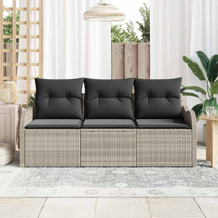 Havesofa Sæt med opbevaring 3 pcs Lysegrå Poly rattan