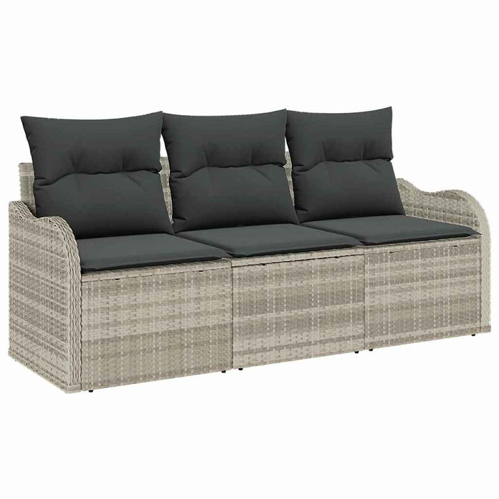 Havesofa Sæt med opbevaring 3 pcs Lysegrå Poly rattan