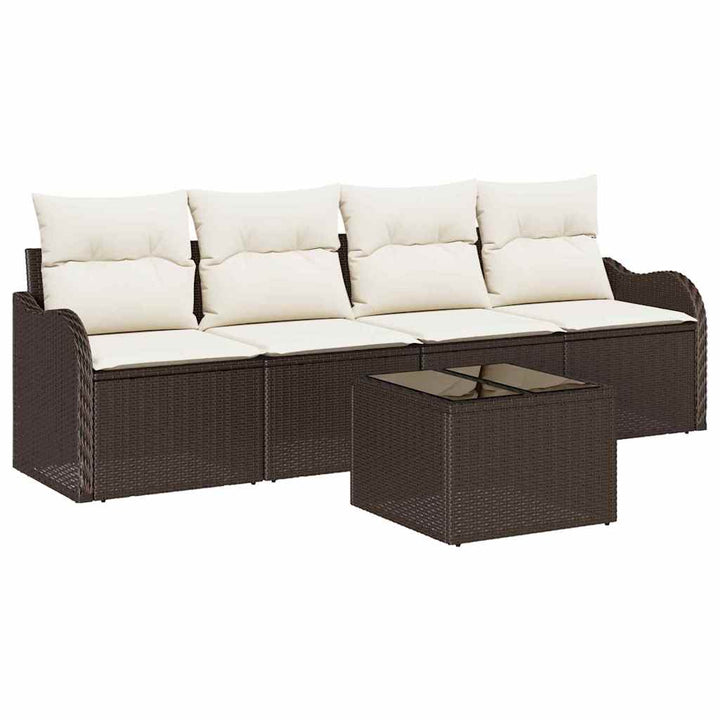 Havesofa Sæt 5 pcs Brun og Creme Polyrattan og stål og glas