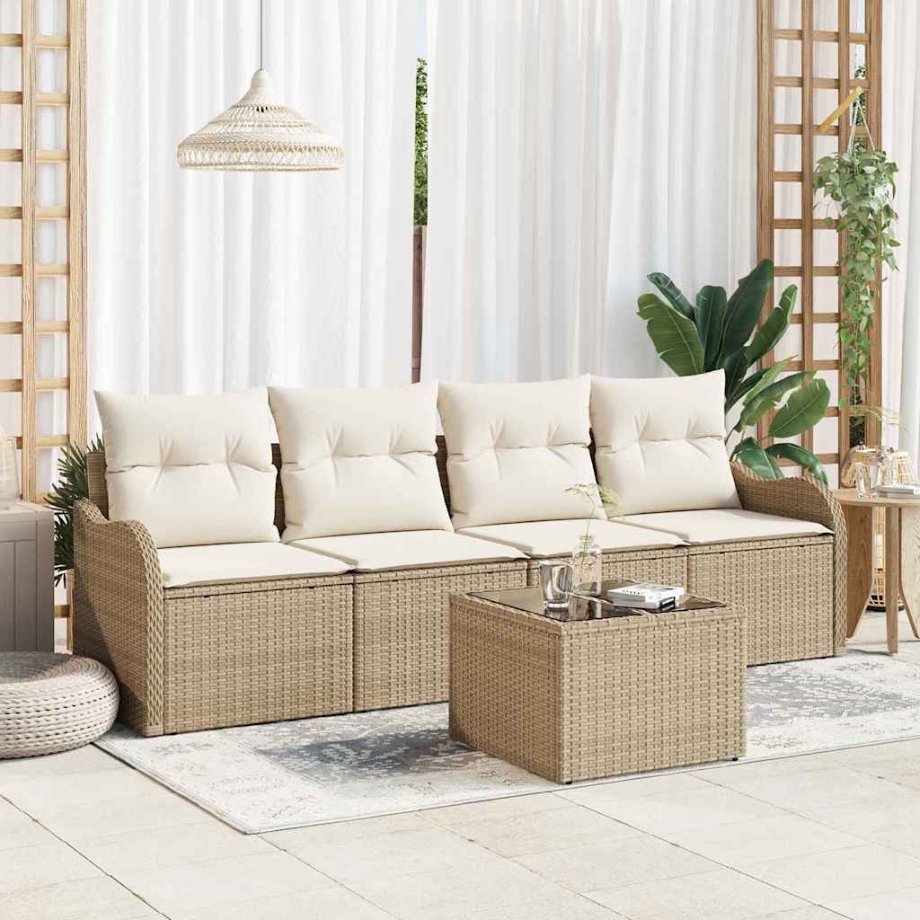 Havesofa Sæt 5 stk. 4-Antal sæder Beige og creme polyrattan