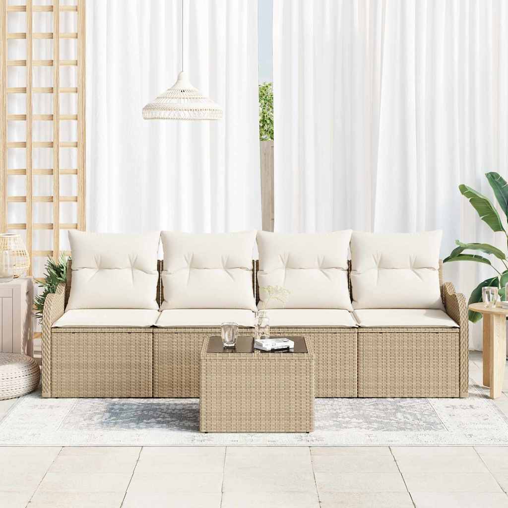 Havesofa Sæt 5 stk. 4-Antal sæder Beige og creme polyrattan