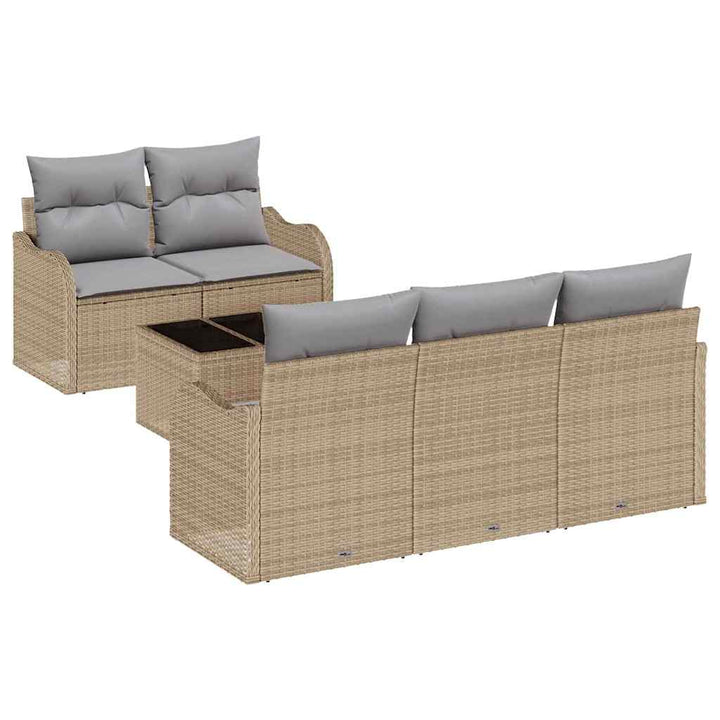 Havesofa Sæt 6 pcs Beige og grå Polyrattan og stål og glas