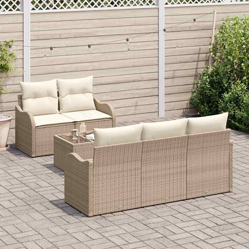 Havesofa Sæt 6 pcs Beige og creme Polyrattan og stål og glas