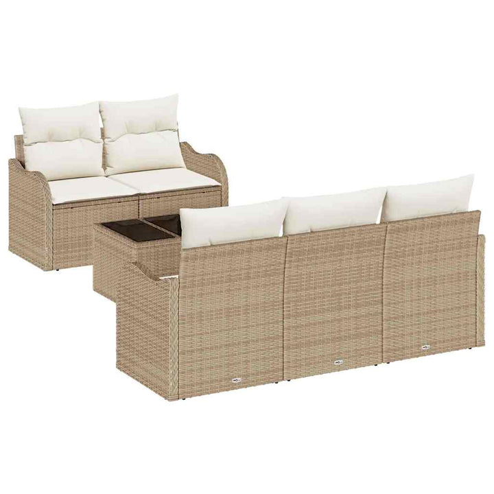 Havesofa Sæt 6 pcs Beige og creme Polyrattan og stål og glas